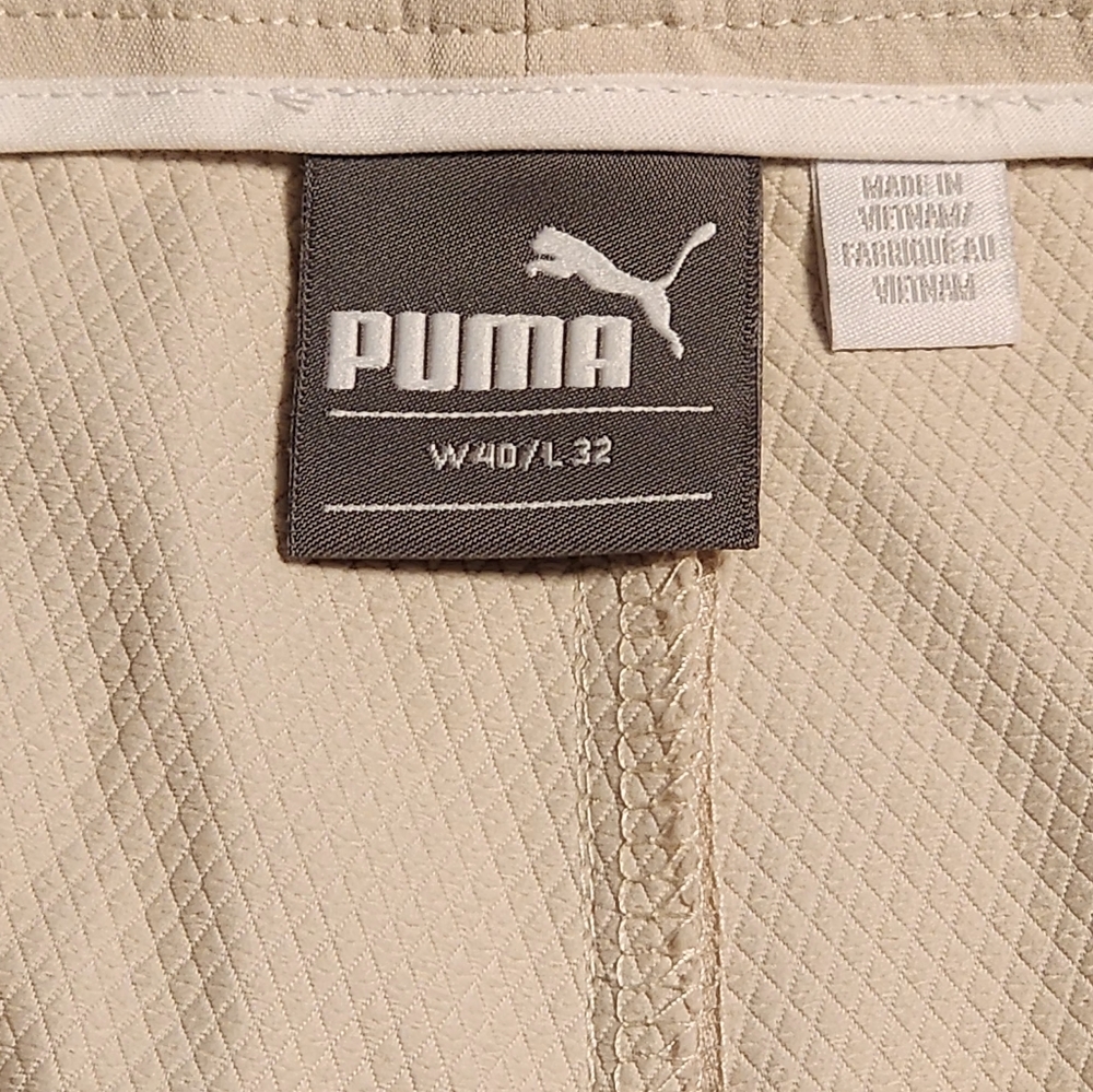 Puma Golf Pants Mens 40x32 Tan Khaki Stretch Straight Leg Flat Front Athletic